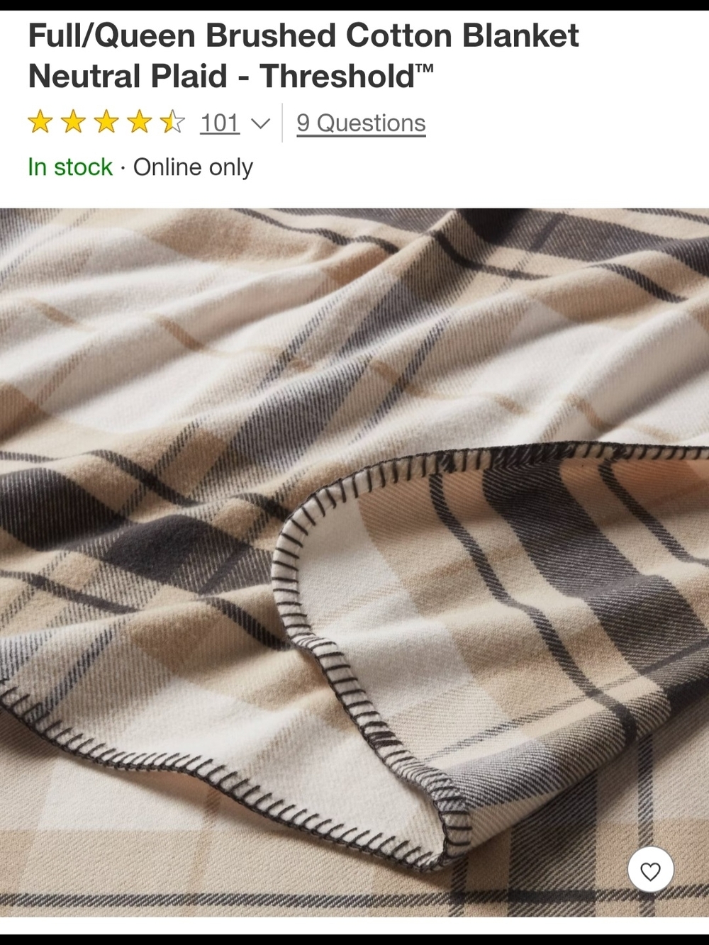 Threshold Neutral Plaid Brushed Cotton Blanket - Cream & Brown